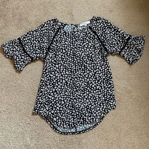Loft Floral Blouse Top Short Sleeve Black White Work Casual Office XS Madewell
